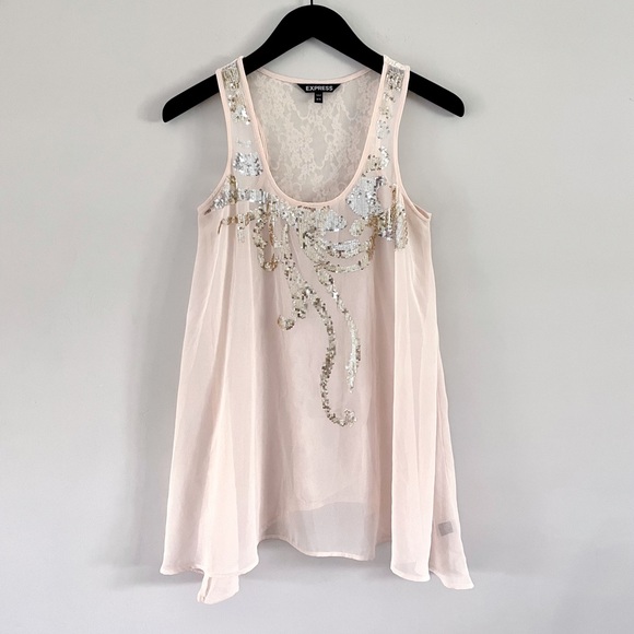 Express | Blush Sheer Chiffon Sequin Tank | Sz XS - Picture 1 of 10